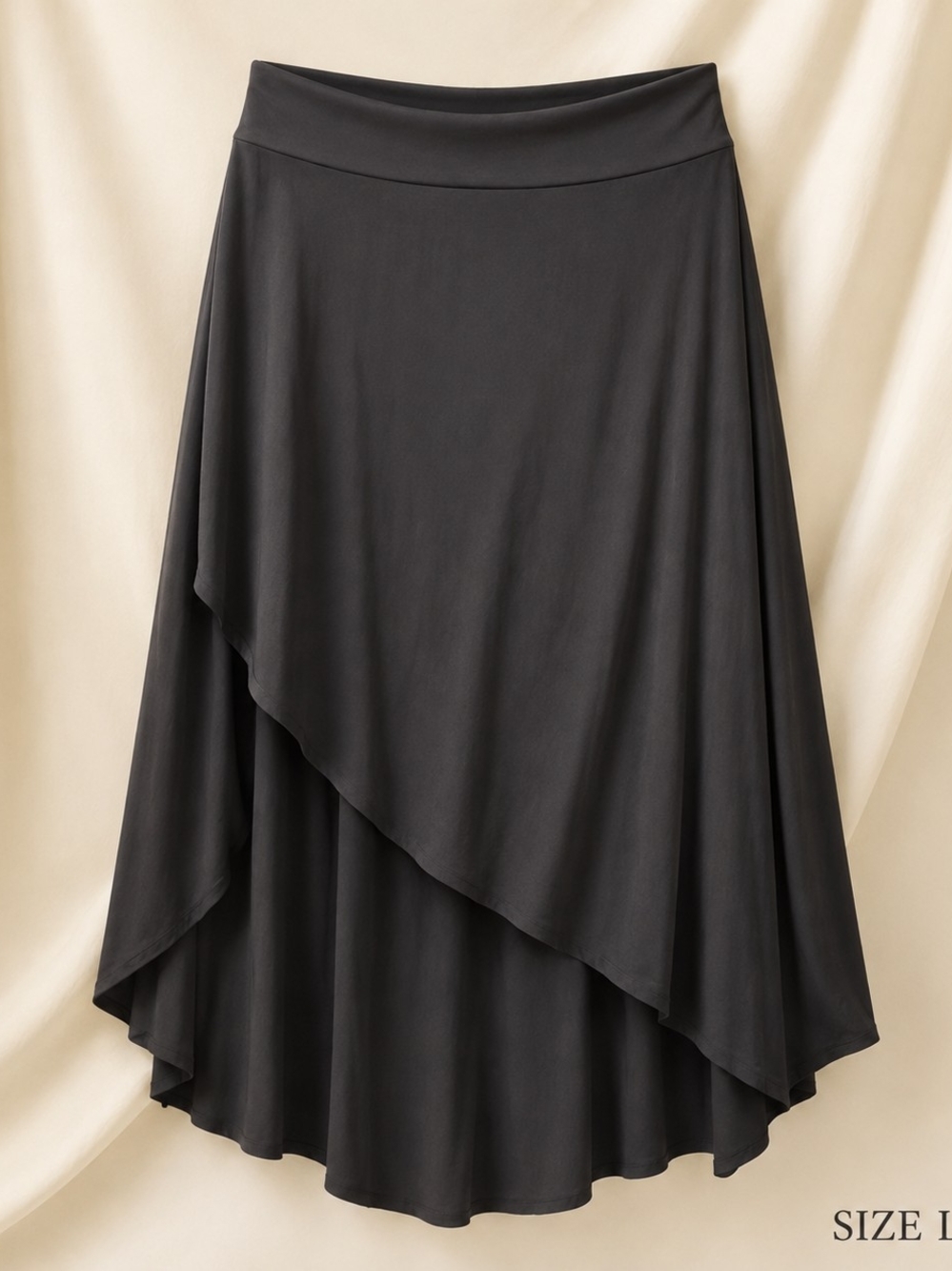 HALARA Black Asymmetric Draped Midi Skirt